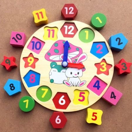 Wooden Learning Clock & Number Shape Sorting Toy - Image 2