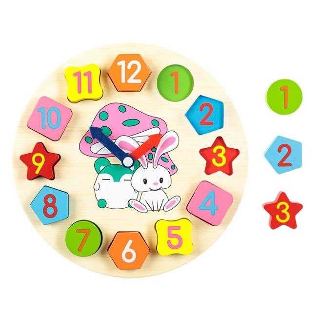 Wooden Learning Clock & Number Shape Sorting Toy - Image 3